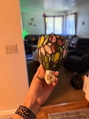 Stained Glass Night Light - Pink, Yellow & Green Floral Design